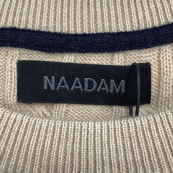 NEW! NAADAM Size Medium Cashmere Striped Cable Crewneck Sweater $375 msrp J6-8 - Picture 3 of 11